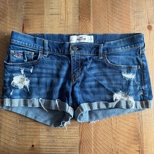 Hollister Women's Distressed Denim Shorts - Blue